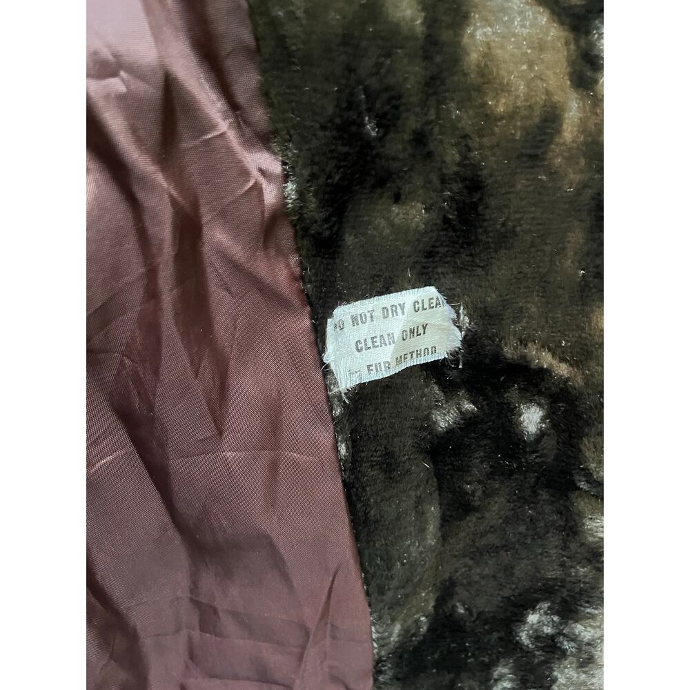 Vtg 60s Mod Penny Lane Faux Fur Coat Olive Green Persian Lamb Trim ILGWU Medium - Picture 9 of 11